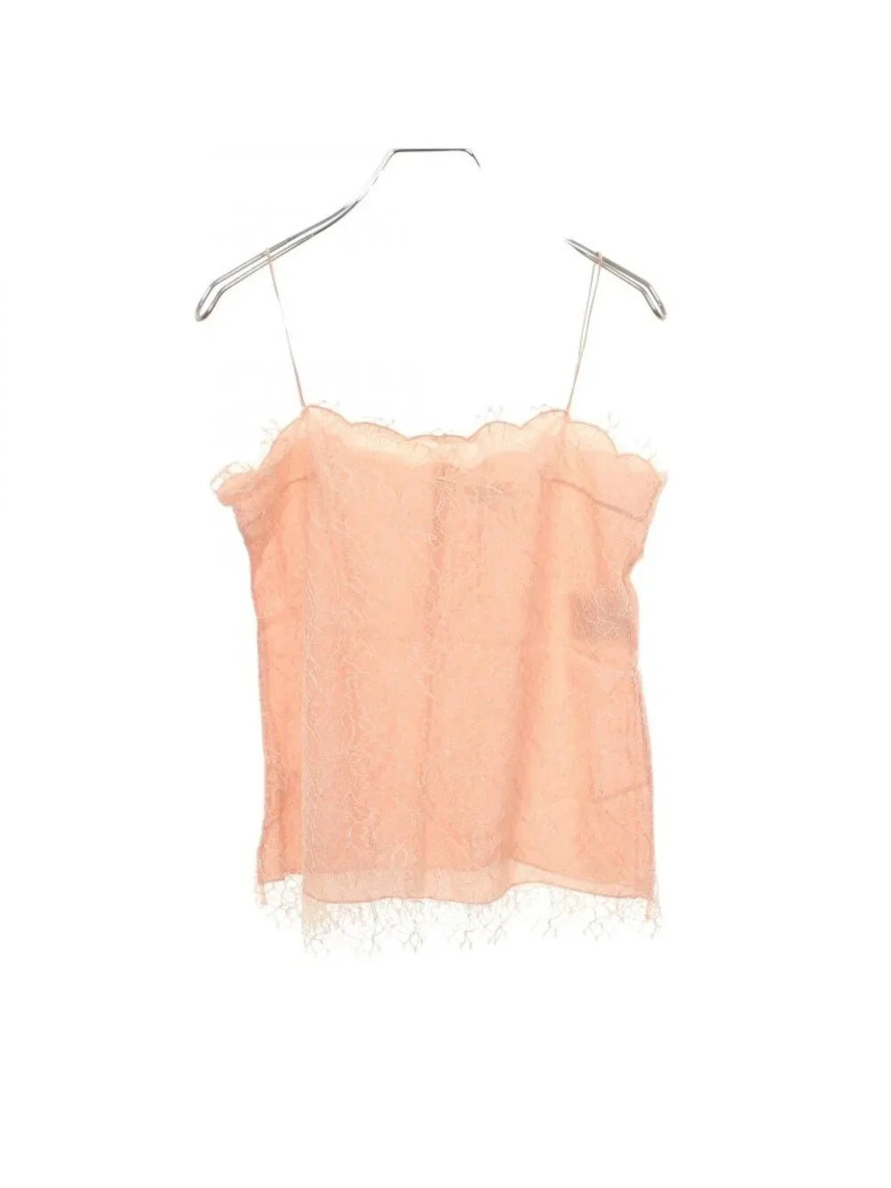 Chanel Camisole CC Logo Button Floral Pattern Full Lace Pink Rayon